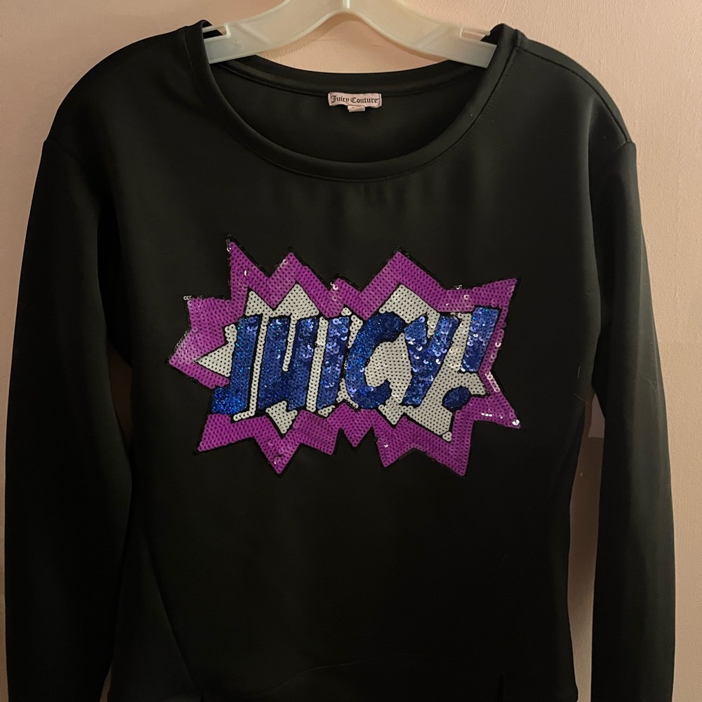 Juicy Couture Black Top with Purple and Blue Sequin Design